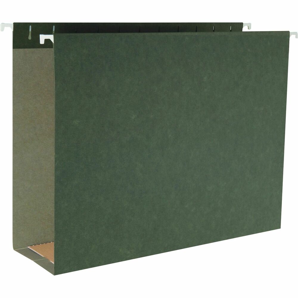BSN43852 - Hanging Box-bottom File Folders offer an advanced design with a pressboard reinforcing insert at the bottom. Ideal for handling a variety of bulky records and letter-size documents. Each hanging file folder includes tabs and inserts. Simply slip the tabs into the pre-cut slots on the inside of the folder tops. Folders contain post-consumer recycled material.