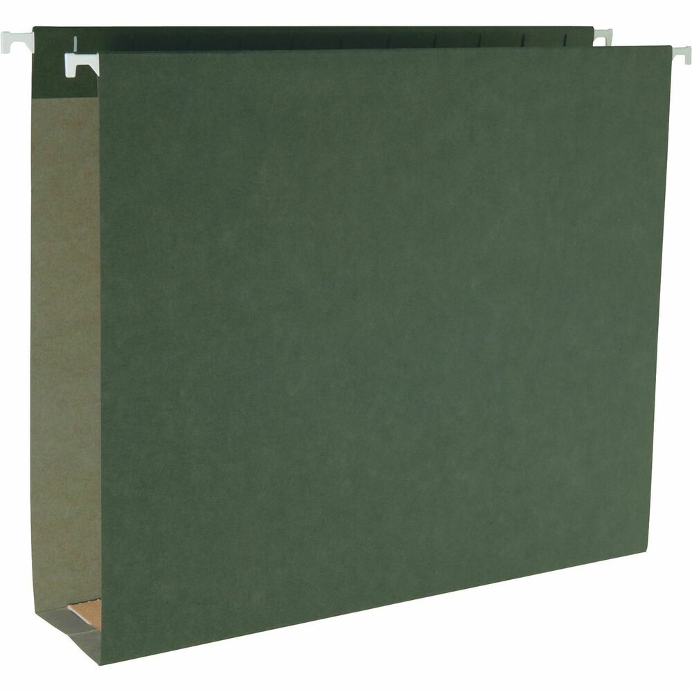 BSN43854 - Hanging Box-bottom File Folders offer an advanced design with pressboard reinforcing insert at the bottom. Ideal for handling a variety of bulky records and legal-size documents. Each hanging file folder includes tabs and inserts. Simply slip the tabs into the pre-cut slots on the inside of the folder tops. Folders contain post-consumer recycled material.