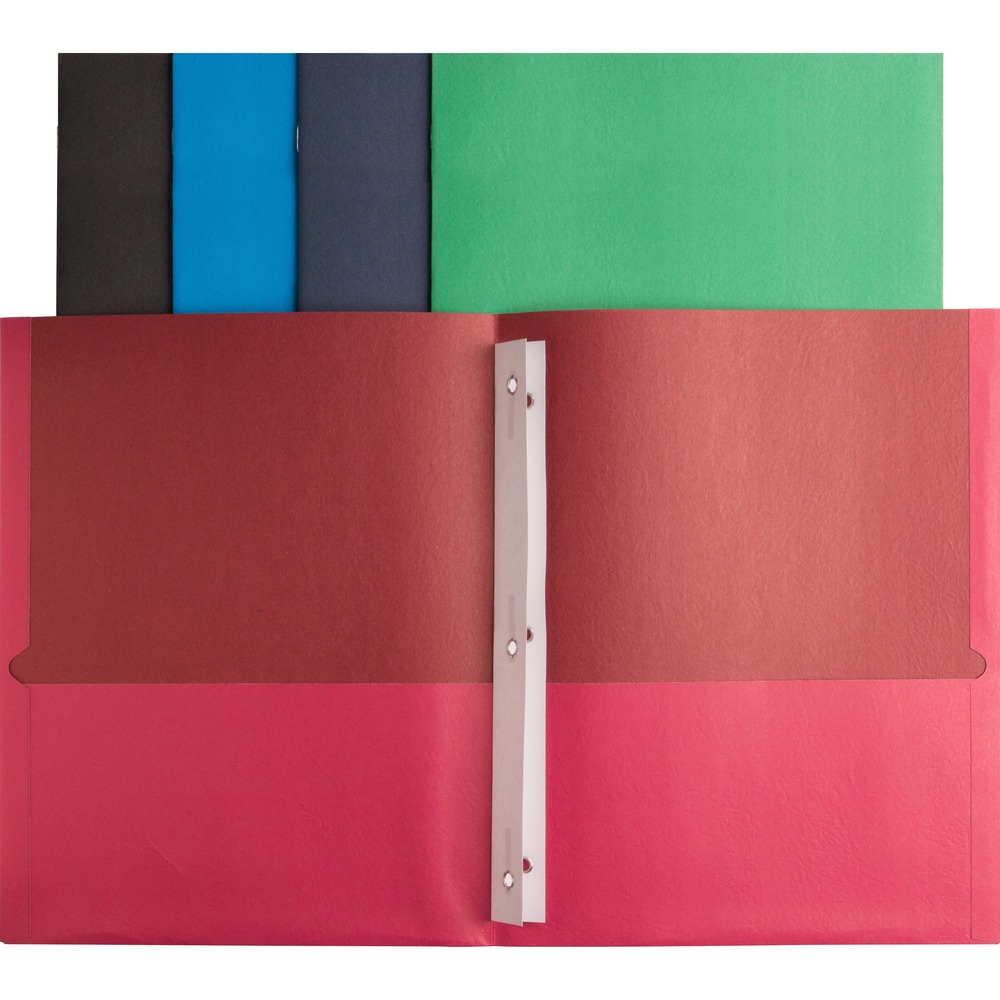 Business Source Letter Recycled Pocket Folder - 8 1/2" x 11" - 100 Sheets Capacity - 3 x Prong Fastener - 2 Inside Front & Back Pocket - Leatherette - Assorted - 35% Recycled - 25 / Box