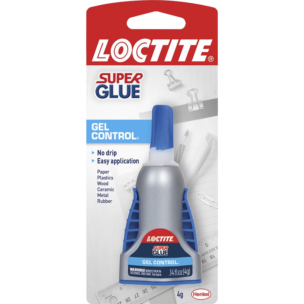 LOC1364076 - Gel Control Super Glue is resistant to moisture, most chemicals and freezing temperatures. With easy, no-drip application, glue stays put with no running. Gel glue works faster and holds stronger on more surfaces than ordinary instant adhesives thanks to a patented additive. The gel formula works on a variety of porous and nonporous surfaces and is ideal for vertical applications. Use on ceramics, leather, rubber, wood, paper, metal and plastics. Glue dries clear and sets without clamping. Glue comes in patented, side-squeeze design for maximum control.