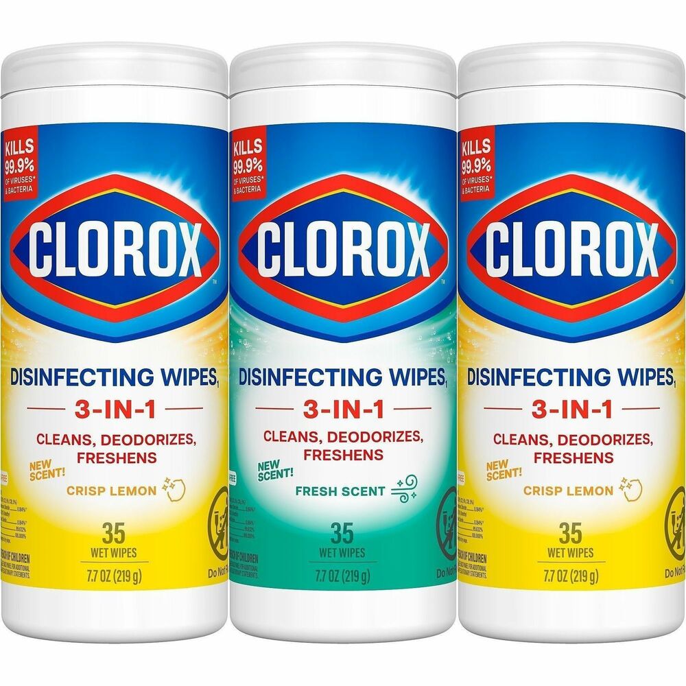 CLO30112 - Clorox Disinfecting Wipes with TripleWeave texture kill germs, clean tough messes and remove 99.9 percent of allergens on surfaces like kitchen counters, bathroom surfaces and more. Disinfecting wipes clean and disinfect with antibacterial power that kills 99.9 percent of viruses and bacteria that can live on surfaces, including COVID-19 Virus on hard, nonporous surfaces; staph; E. coli; MRSA; salmonella; strep and Kleb. These all-purpose disposable wipes can prevent the growth of odor-causing bacteria on nonfood-contact surfaces for up to 24 hours when used as directed. Wipes are safe to use on finished wood, sealed granite and stainless steel. Clean with bleach-free wipes to keep dirt and germs away. Do not flush. Allow product to air-dry on surfaces.