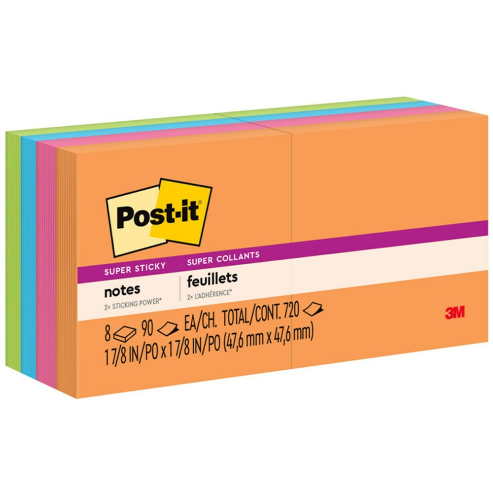 MMM6228SSAU - Post-it Super Sticky Notes feature a unique adhesive so your notes will stick securely to more surfaces. Now you can stick your notes where they'll really get noticed - like monitors, doors and walls. The 2" x 2" size is perfect for jotting down quick messages. Super Sticky Notes hold longer and stronger than original notes yet remove cleanly. The Rio de Janeiro Color Collection is expressive and dramatic with colors celebrating this Brazilian metropolis. Super Sticky Post-it Notes are recyclable, and the paper in Post-it Notes is sourced from certified, renewable and responsibly managed forests. More from the Manufacturer