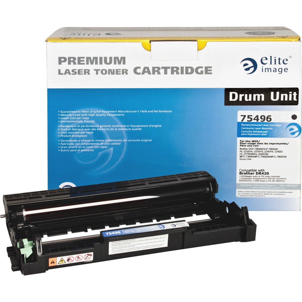 ELI75496 - Premium, replacement drum is designed to be a true quality alternative to the OEM while offering significant savings. Use in Brother DCP-7060D, DCP-7065DN, HL-2220, HL-2230, HL-2240, HL-2240D, HL-2270DW, HL-2275DW, HL-2280DW, IntelliFax-2840, IntelliFAX-2940, MFC-7240, MFC-7360N, MFC-7365DN, MFC-7460DN and MFC-7860DW. Drum yields approximately 12,000 pages. Elite Image is ISO certified. More from the Manufacturer