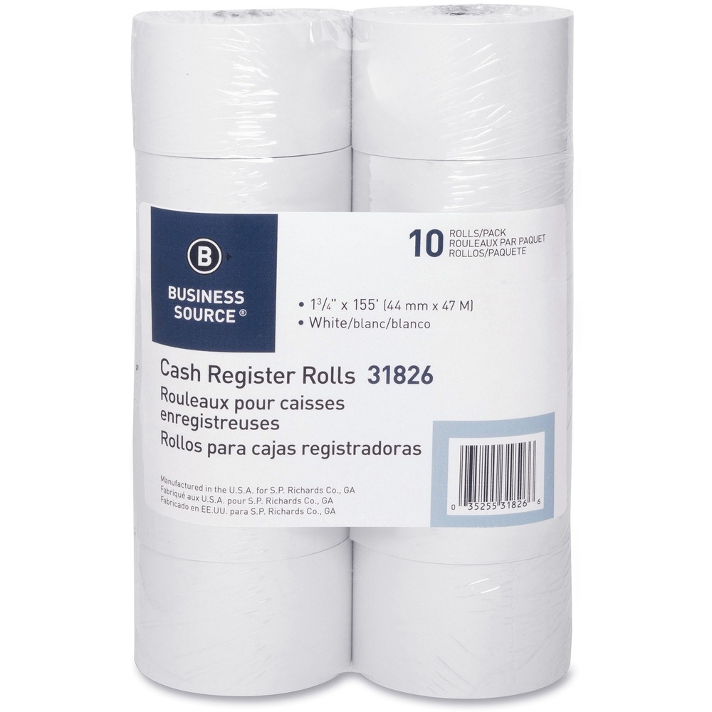 BSN31826 - Single Ply Adding Machine Rolls are ideal for use in adding machines, calculators, and cash registers. Made with premium quality, lint-free, white bond paper. Each roll has an end-of-roll indicator.