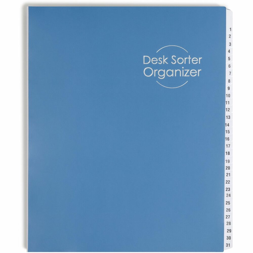 SMD89294 - Desk filer/sorter keeps loose paperwork neatly categorized. Heavyweight dividers are bound book-style so it's easy to open to the desired section. Holes in dividers help to locate papers remaining in file. Each divider is made of gray stock and has poly-reinforced tabs labeled 1 to 31. Dividers are printed in black ink on front and back sides of tab. Organize papers by the date follow-up action needs to be taken. Each section expands to 1-3/8" and holds letter-size documents. File/sorter also features an accordion fold that is tape-reinforced for durability.