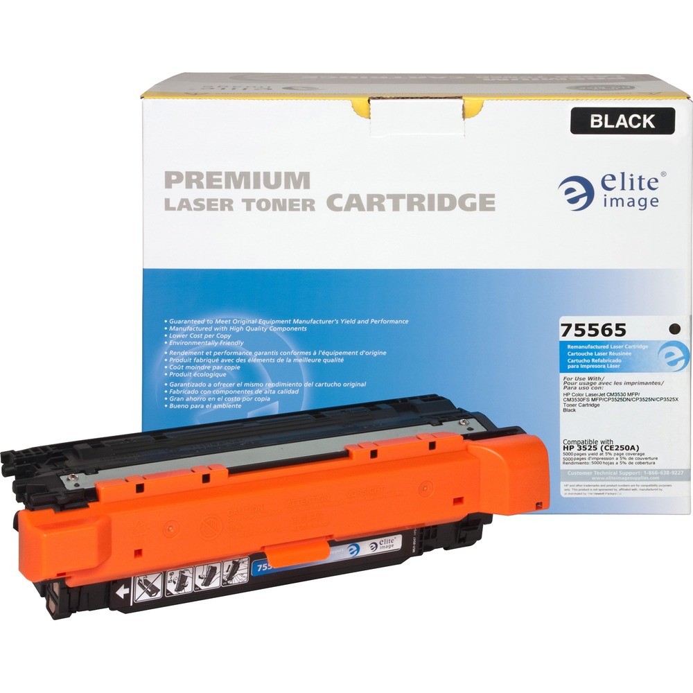 ELI75565 - Remanufactured toner cartridge is designed for use with HP Color LaserJet Printers CP3525n, CP3525dn, CP3525x, CM3530 MFP and CM3530fs MFP. Cartridge yields approximately 5,000 pages. Elite Image is ISO certified. More from the Manufacturer