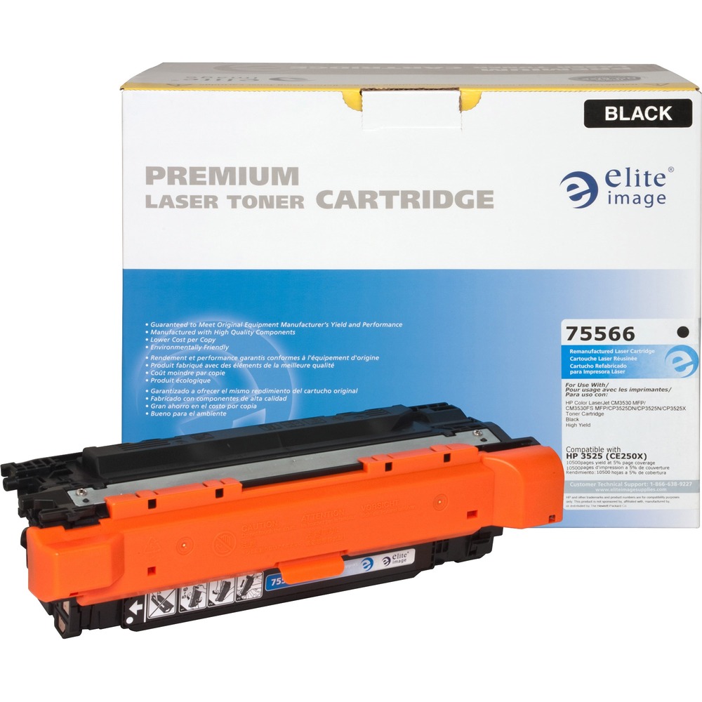 ELI75566 - Remanufactured toner cartridge is designed for use with HP Color LaserJet Printers CP3525n, CP3525dn, CP3525x, CM3530 MFP and CM3530fs MFP. Cartridge yields approximately 10,500 pages. Elite Image is ISO certified. More from the Manufacturer