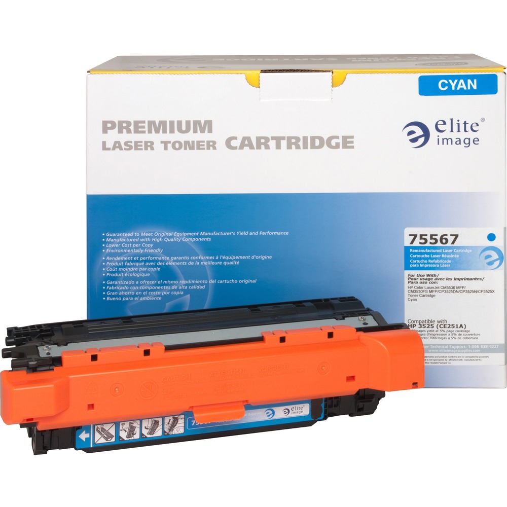 ELI75567 - Remanufactured toner cartridge is designed for use with HP Color LaserJet Printers CP3525n, CP3525dn, CP3525x, CM3530 MFP and CM3530fs MFP. Cartridge yields approximately 7,000 pages. Elite Image is ISO certified. More from the Manufacturer