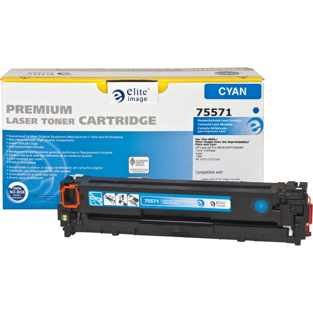 ELI75571 - Remanufactured toner cartridge is designed for use with Hewlett-Packard Color LaserJet Printers CM1415fnw MFP and CP1525nw. Cartridge yields approximately 1,300 pages. Elite Image is ISO certified. More from the Manufacturer