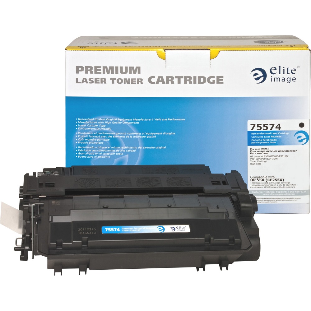 ELI75574 - Remanufactured toner cartridge is designed for use with Hewlett-Packard LaserJet Printers P3015d, P3015n, P3015dn and P3015x. Cartridge yields approximately 12,500 pages. Elite Image is ISO certified. More from the Manufacturer