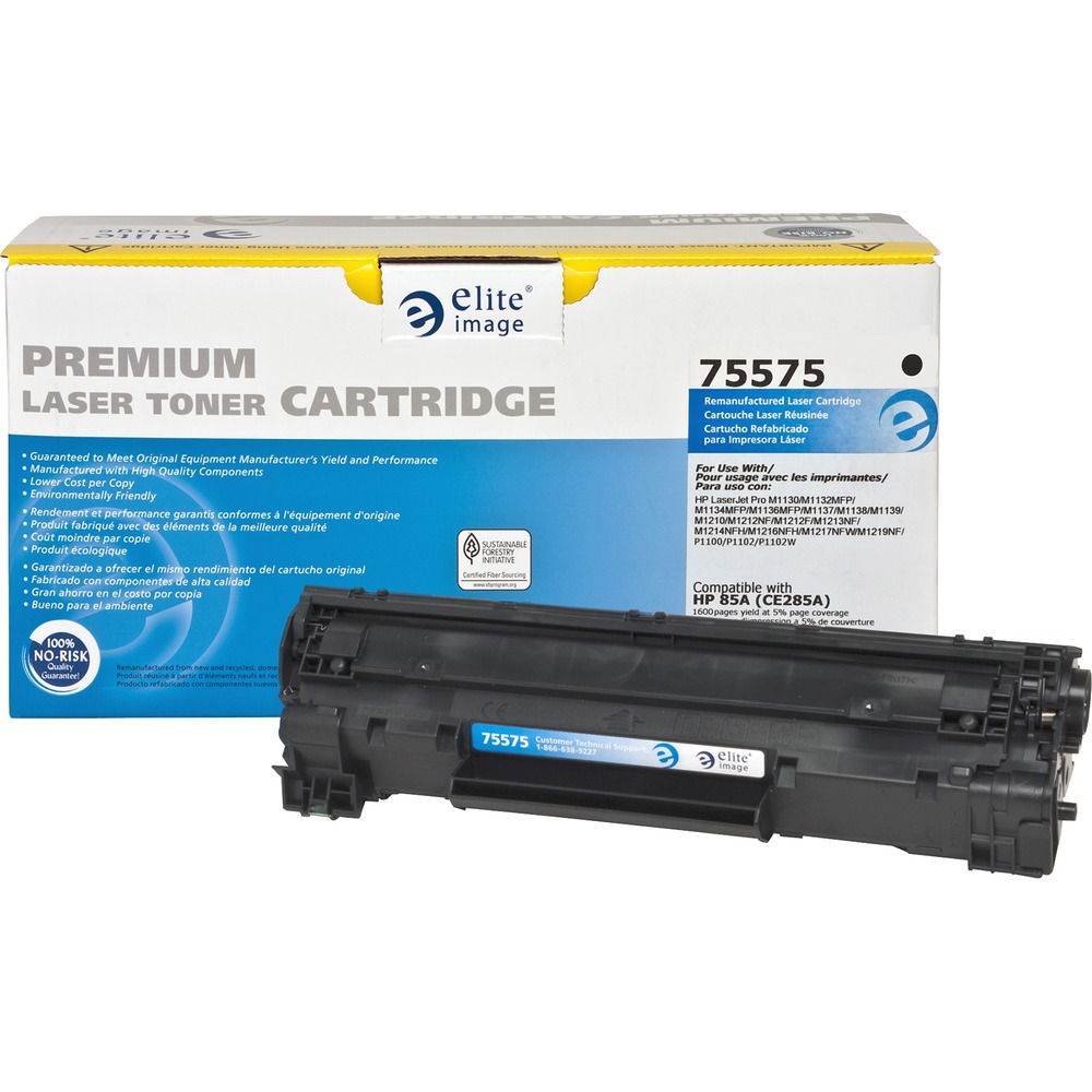 ELI75575 - Remanufactured toner cartridge is designed for use with Hewlett-Packard LaserJet Printers P1102w, M1212nf MFP and M1217nfw MFP. Cartridge yields approximately 1,600 pages. Elite Image is ISO certified. More from the Manufacturer