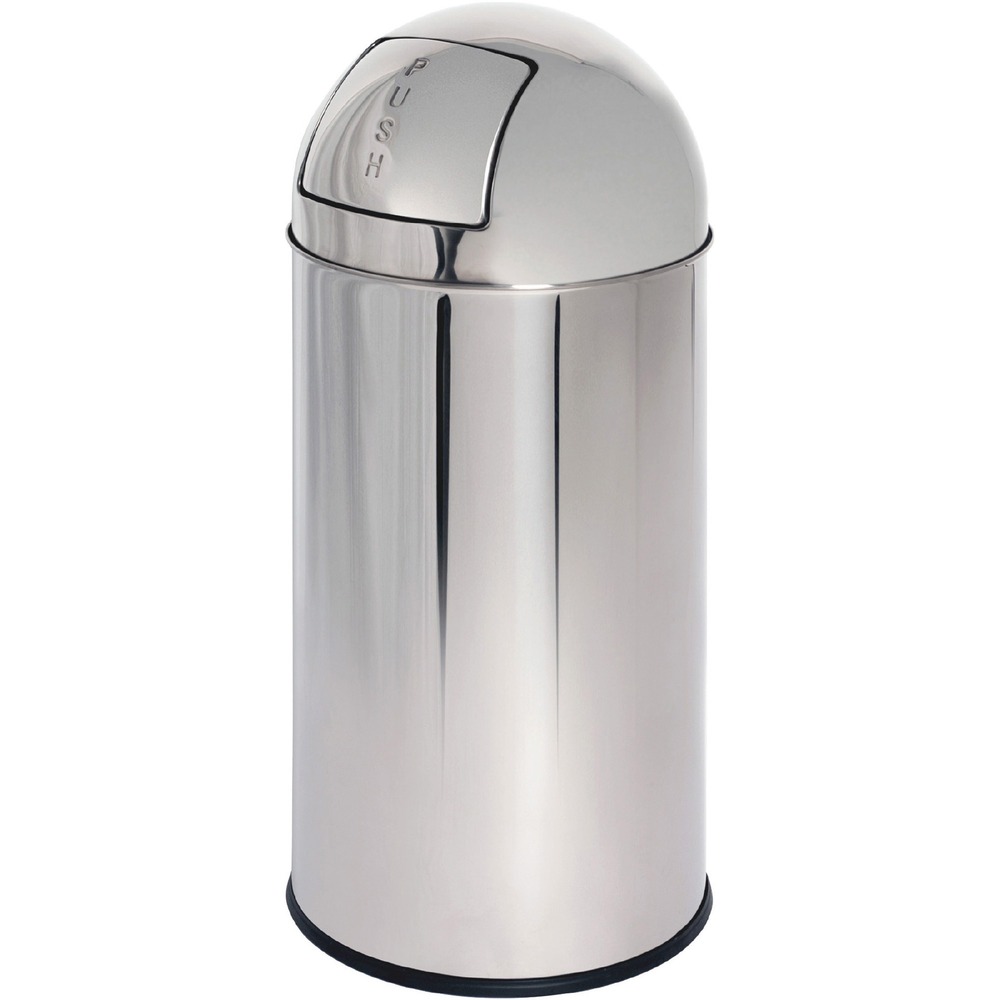 GJO58885 - Receptacle with classic round top features a push-to-open spring door for tight closing and a removable top for increased bag access. The lid opening measures 7-1/2" x 8-1/2". Can is a stylish staple of building and commercial decor.