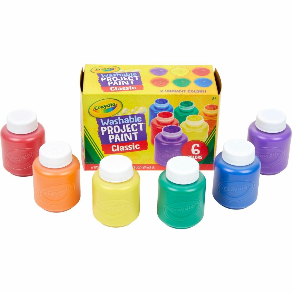 CYO541204 - Washable Kid's Paint includes six colors of washable paint in six 2 oz. plastic jars. Washable paints are easy to apply with brushes, sponges, stamps, stencils, and other tools, and they can be used on almost any surface. Perfect for use with art easels, posters, school projects, signs and decorations. Paint is recommended for ages 4 and up. Colors include yellow, red, orange, blue, green and purple. Washable paint is specially formulated to easily wash from skin and most children's clothing.