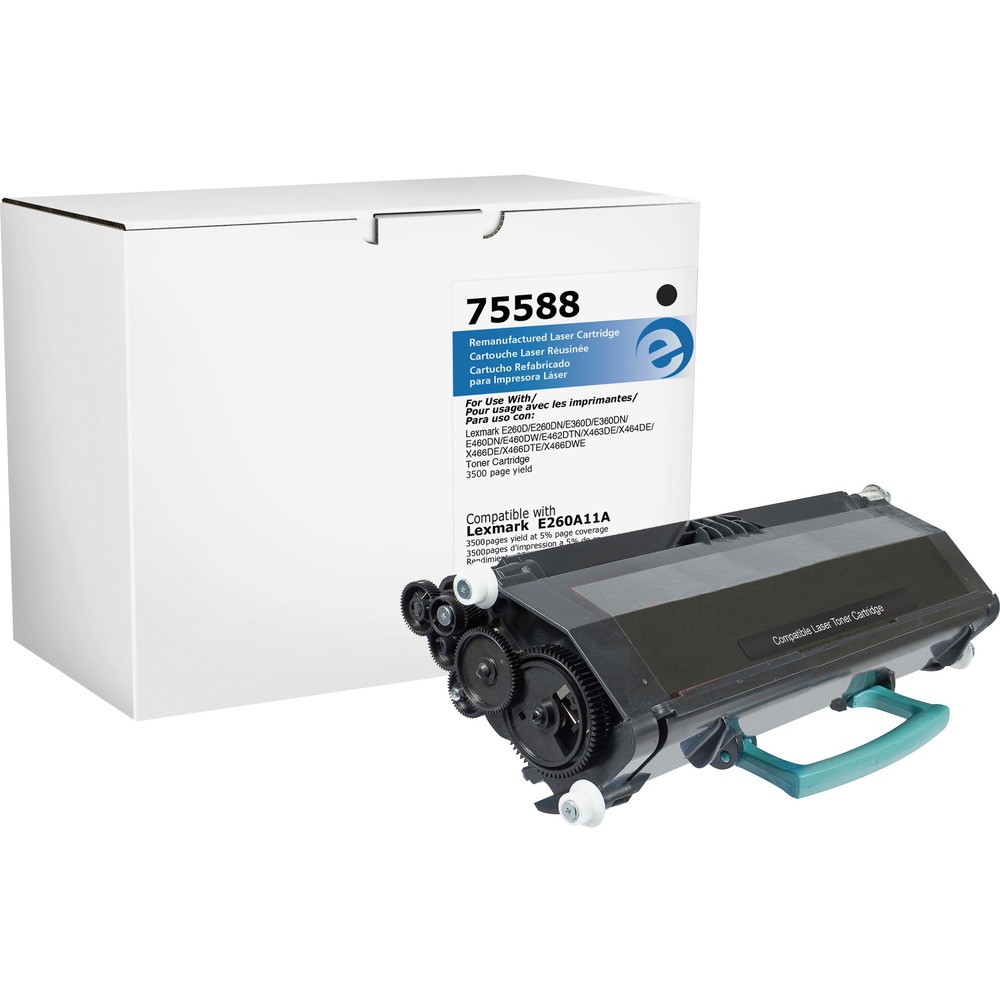 ELI75588 - Remanufactured toner cartridge is designed for the Lexmark E260. Cartridge yields approximately 3,500 pages. Elite Image is ISO certified. More from the Manufacturer