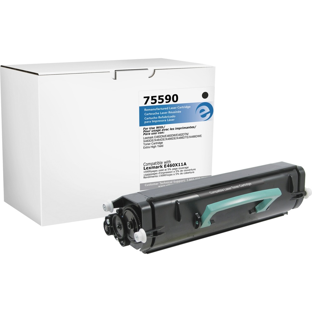 ELI75590 - Remanufactured toner cartridge is designed for the Lexmark E460. Cartridge yields approximately 15,000 pages. Elite Image is ISO certified. More from the Manufacturer