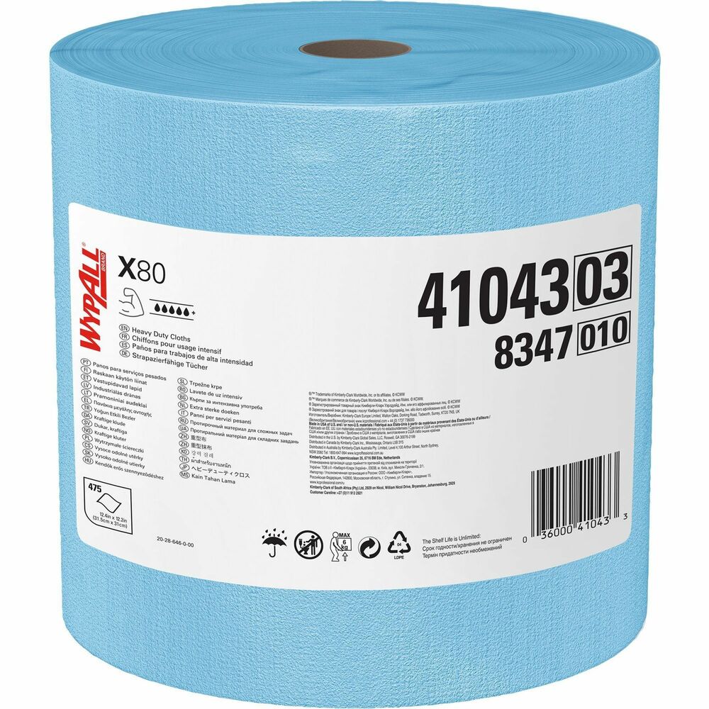 KCC41043 - Maximize performance while minimizing time, effort and product waste by using WypAll PowerClean X80 Heavy-Duty Cloths. High-tech HydroKnit absorbs quickly and is durable for scrubbing. Contaminant-free commercial cloths are a favorite replacement for industrial cloth towels that can harbor dangerous chemicals, such as lead, according to a 2003 Gradient study, in which lead was detected in laundered shop towels at levels that may exceed health based exposure guidelines. Soft pulp fibers in these cloths are bonded to a polypropylene base sheet for absorbency and durability for removing dirt, oil, grime and solvents in industrial and manufacturing businesses. Reusable cloths are reinforced for strength when wet and dry. Bulk cloths are a great alternative - safer and more efficient - to replace laundered, rental shop towels or/and cleaning towels. Use them for heavy-duty machine/part-wiping, wiping metal shavings, prepping surfaces with solvents and cleaning rough surfaces. More from the Manufacturer