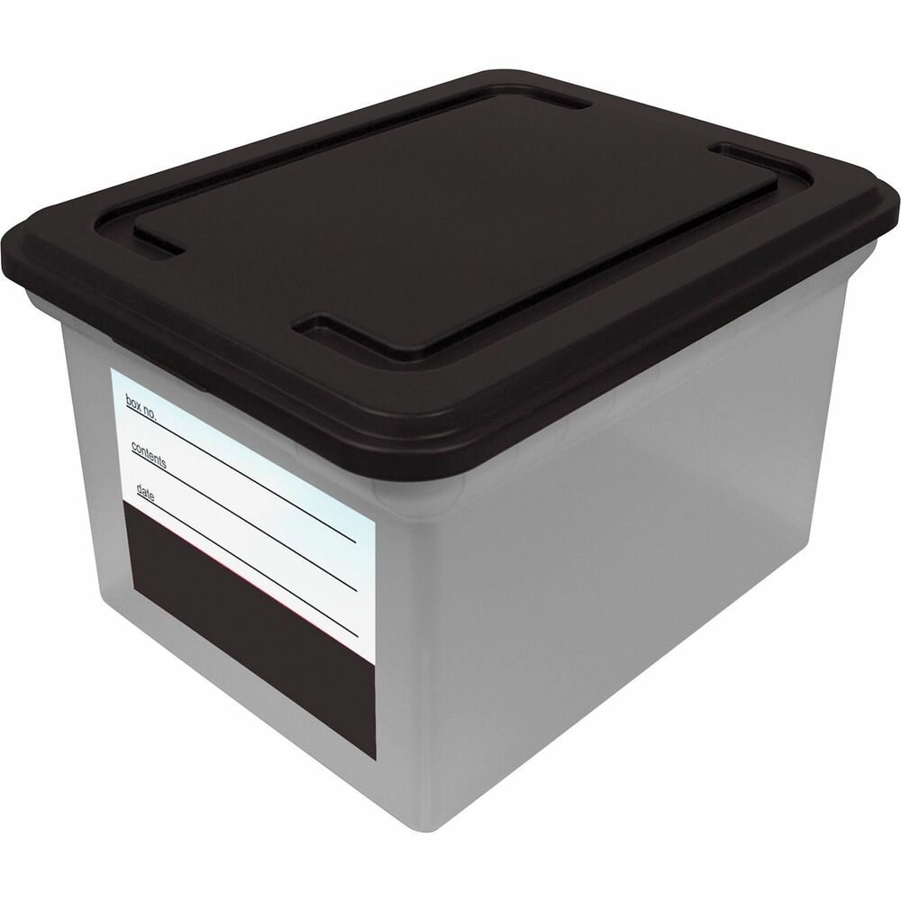 AVT55802 - File tote with lid offers a great way to add storage space or protect files in transit. Write-on label on the side allows easy identification of contents. Sturdy, plastic file tub holds letter-size or legal-size files. Efficient size fits easily under your desk and table or onto a storage shelf. Snap-on lid is easy to use.