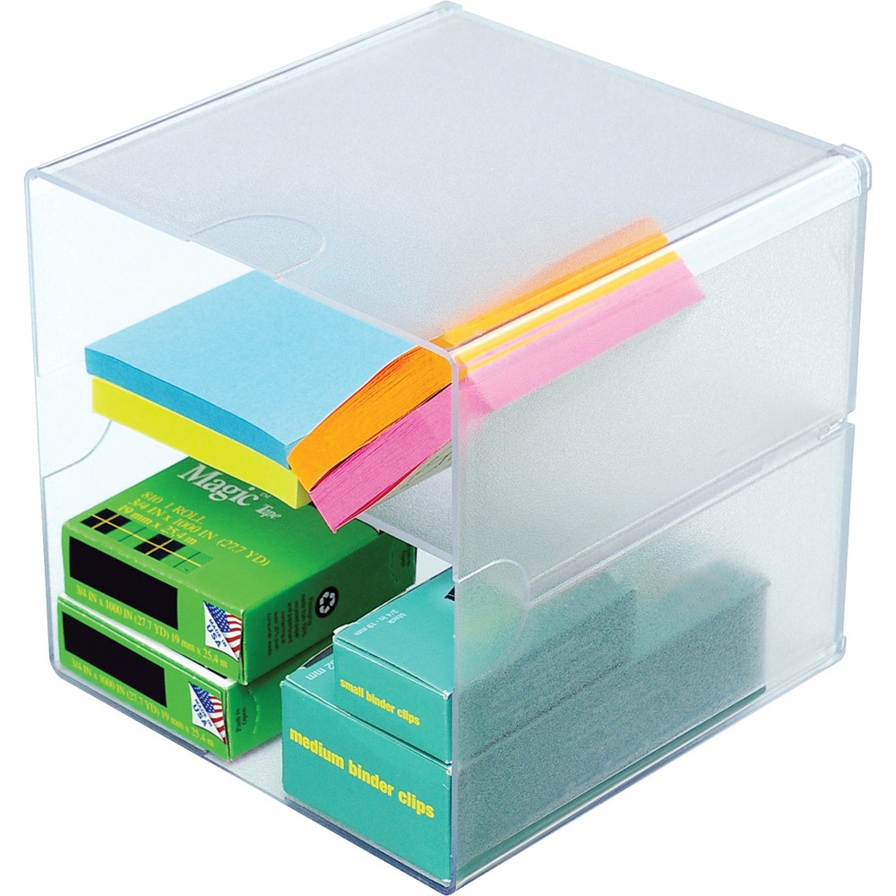 DEF350701 - Ideal for a variety of office supplies, this cube organizer holds small supplies to keep your desk clutter-free. Included clip links this plastic cube together with other cubes for a custom modular system. Keep everything in reach and save space with stacking design. Clear plastic lets you easily see what's inside. Divider is removable.
