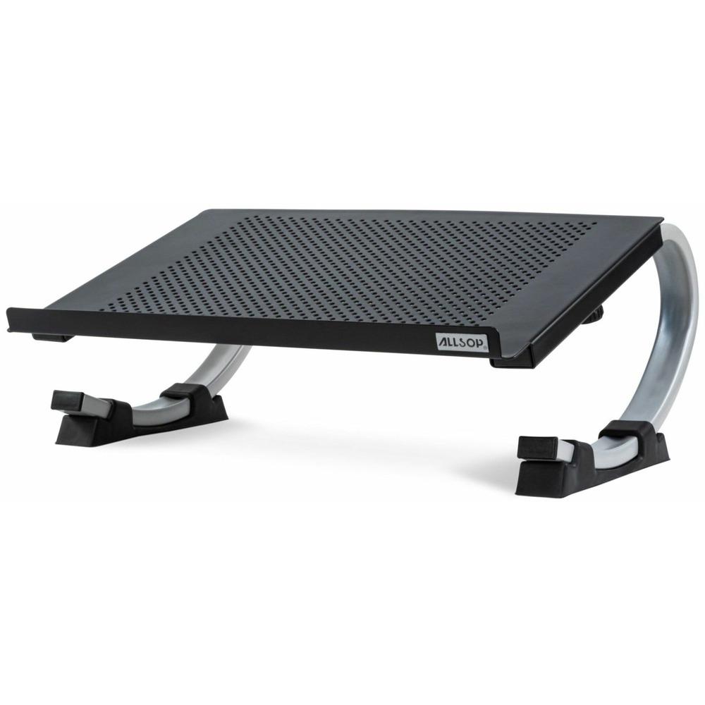 ASP30498 - Redmond Adjustable Laptop Stand allows you to adjust your laptop to the perfect viewing angle. With 27.5 degrees of variable adjustment, the curved design offers a multitude of positions to choose from. Laptop stand adds ergonomic benefits and reduces neck strain. Sliding, black feet let you raise or lower your laptop screen to the correct angle for your height. Perforated holes provide passive airflow to help keep your laptop cool. Stand holds laptops that measure up to 17" wide and weigh up to 40 lb. More from the Manufacturer