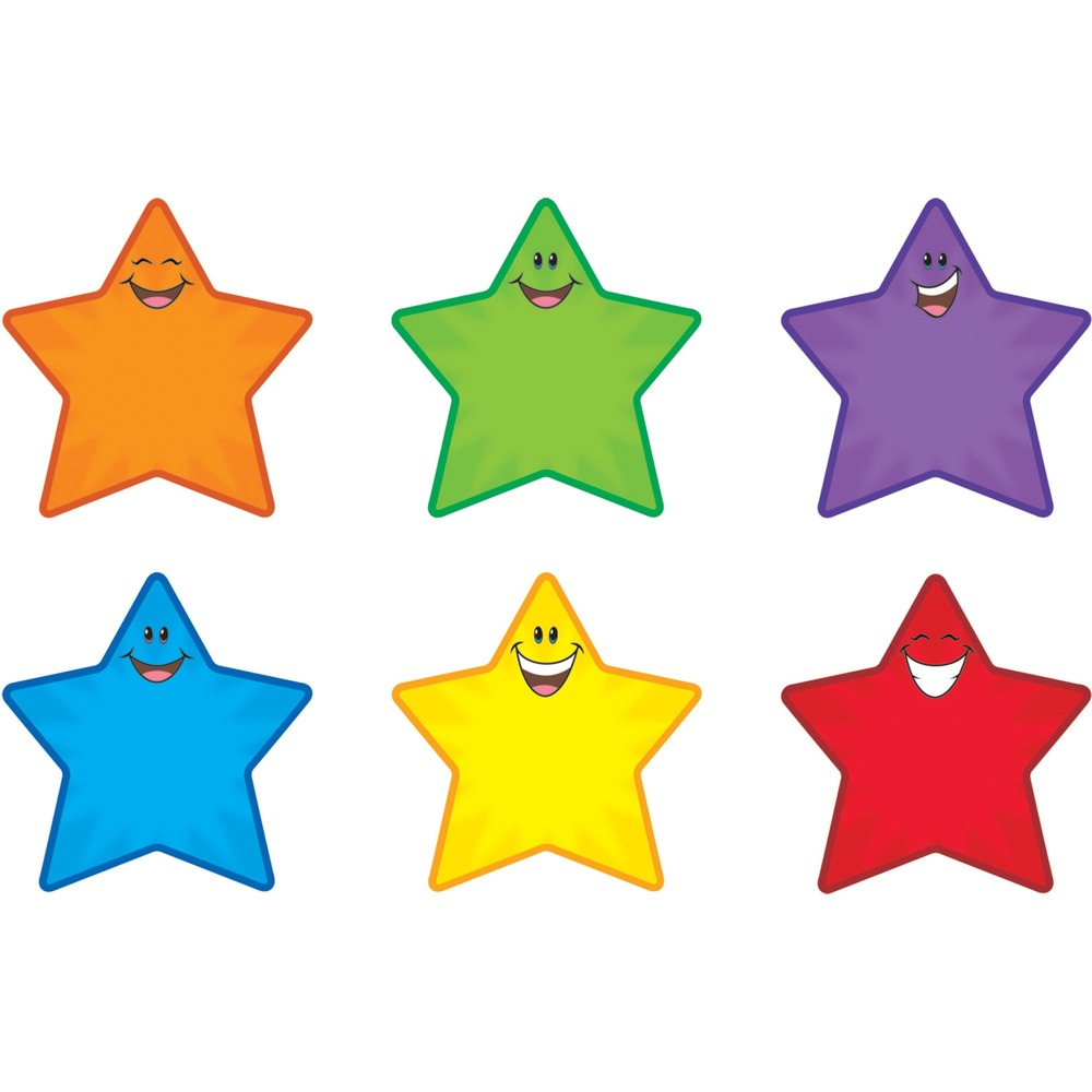 TEPT10907 - Add a sense of fun and wonder to every lesson with these pre-cut, smiling stars. Introduce units, inspire creative writing, build an alphabet line, teach patterning and sorting, or use as a fun alternative to notes. Variety pack includes six designs that are ready to use. Smiling stars are designed for teaching students in prekindergarten through fourth-grade and ages 3 to 10.