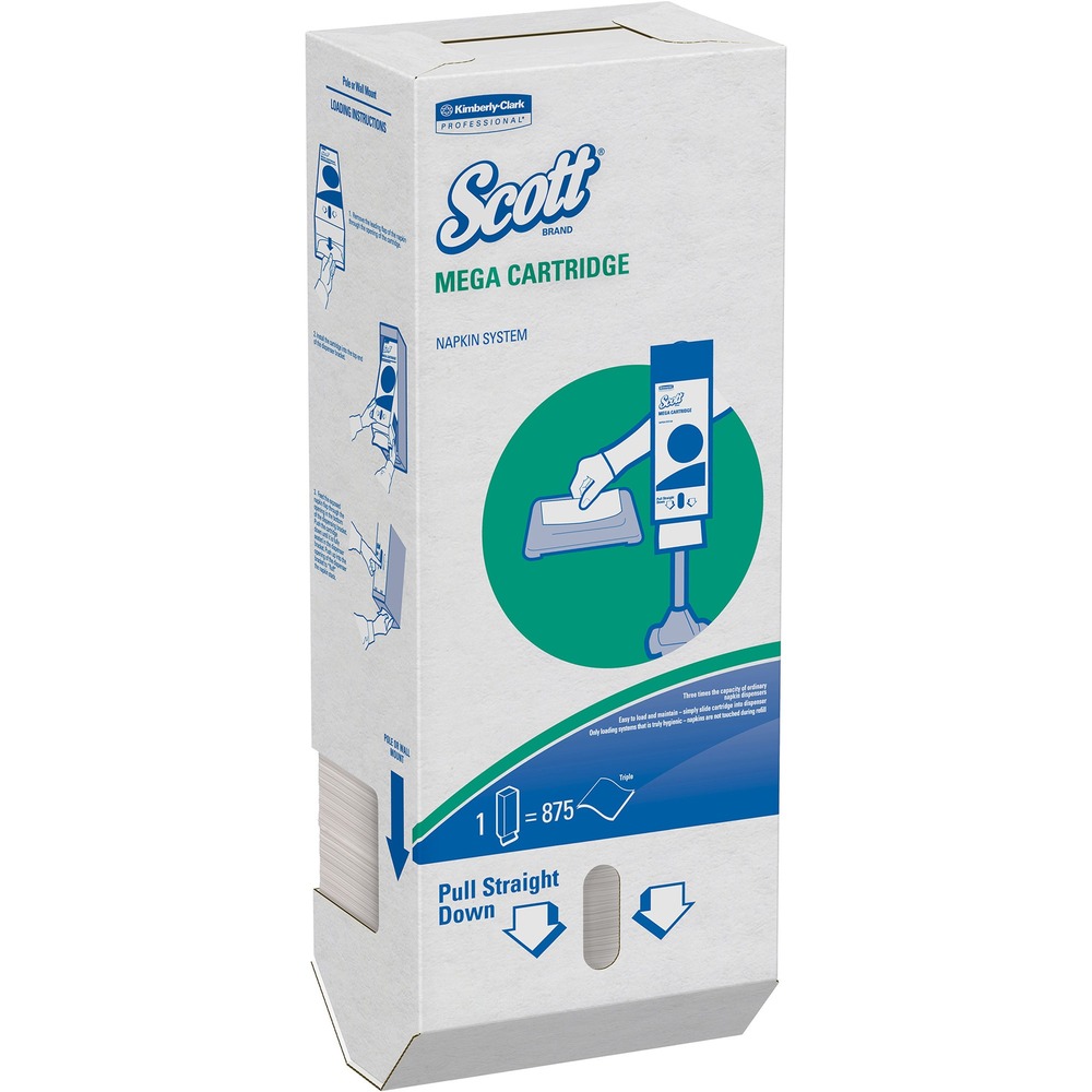KCC98908 - If you're responsible for a busy restaurant or quick-service eatery, the Scott Mega Cartridge Napkin Box is a simple way to offer reliable paper napkins to your guests. Each box contains 875 disposable napkins, pre-loaded into the box, cleverly folded for one-at-a-time dispensing. They are designed to work with several Scott cartridge napkin system dispensers (sold separately) so you can choose what works best for your business. These Scott paper napkins are a great addition to foodservice environments. More from the Manufacturer