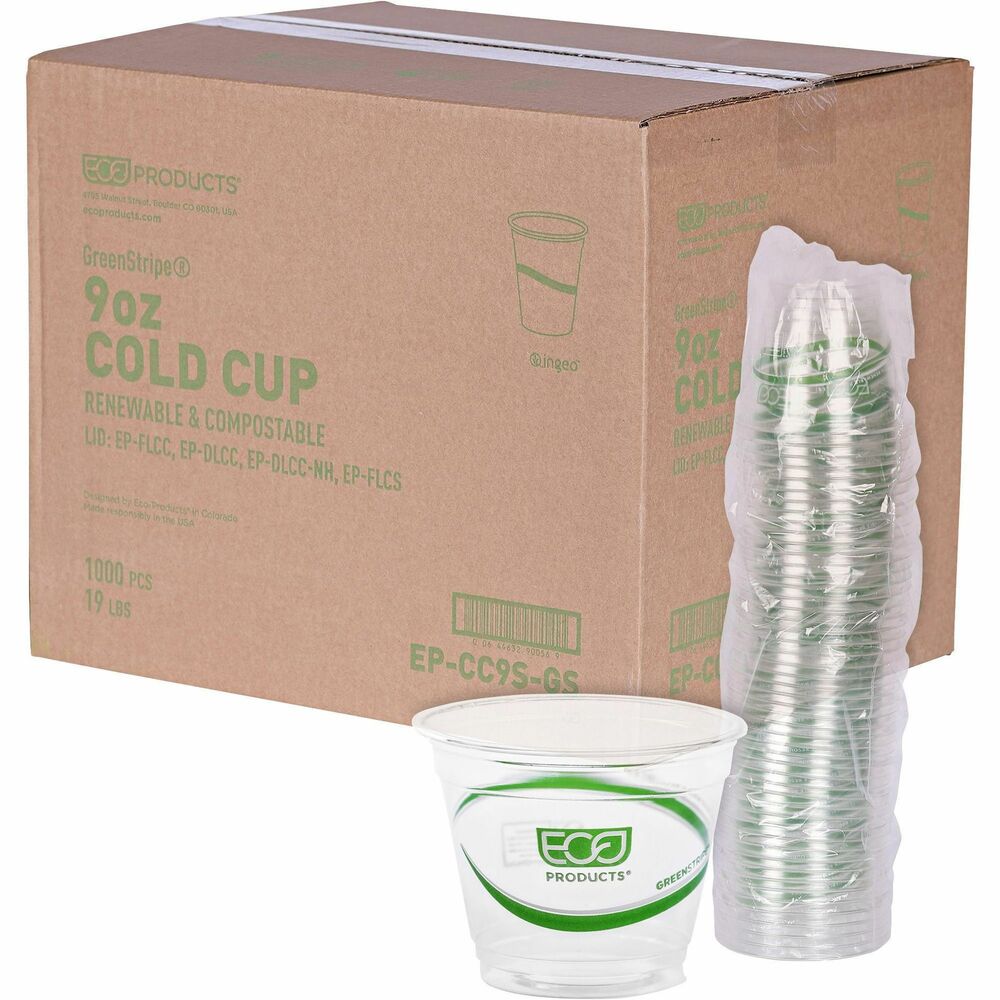 ECOEPCC9SGS - Showcase your commitment to green with renewable and compostable cold cups. Strong and durable, GreenStripe Cold Cups provide a renewable way for you to save resources without compromising performance. Cups are made from PLA, a plant-based plastic, so these cups are 100 percent renewable and ASTM compliant. More from the Manufacturer