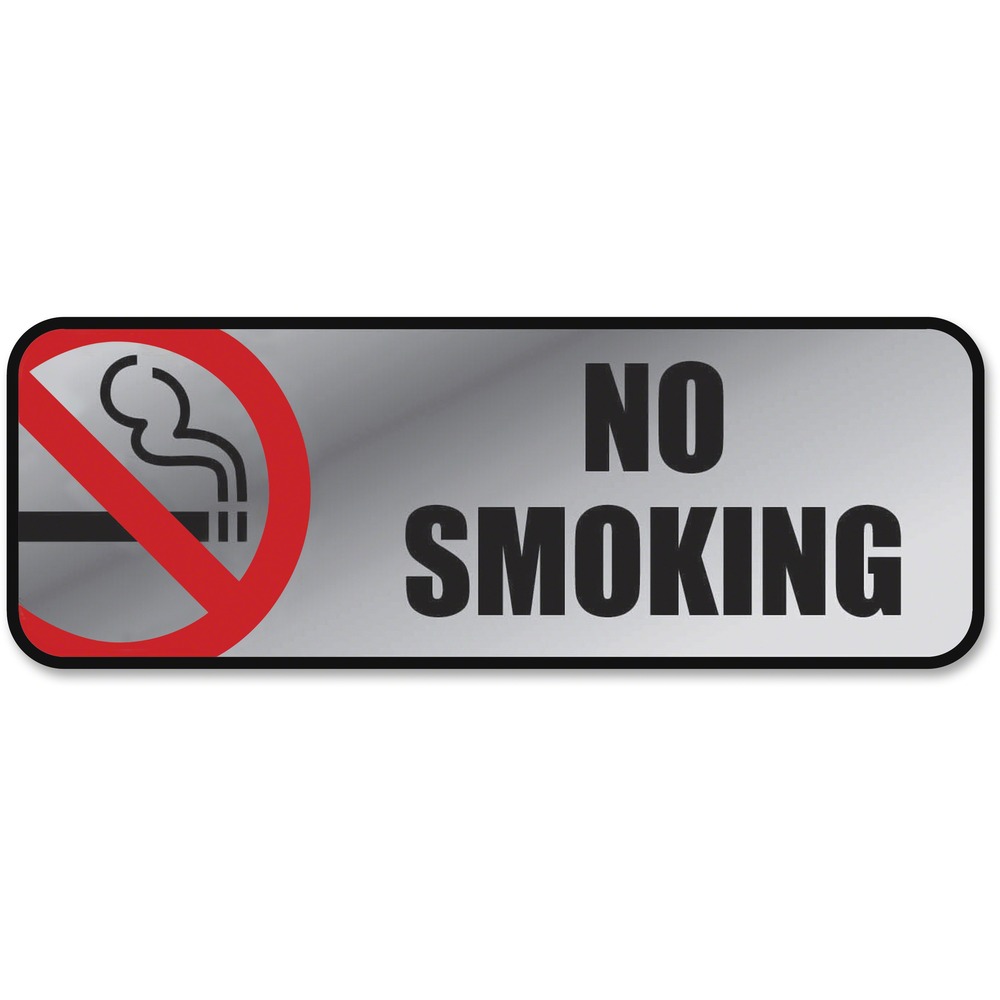 COS098207 - No Smoking sign displays the message next to an image that clearly represents the message. Metallic background features a great look and bold letters. Included mounting pads provide a quick and easy way to mount the sign in a convenient location.