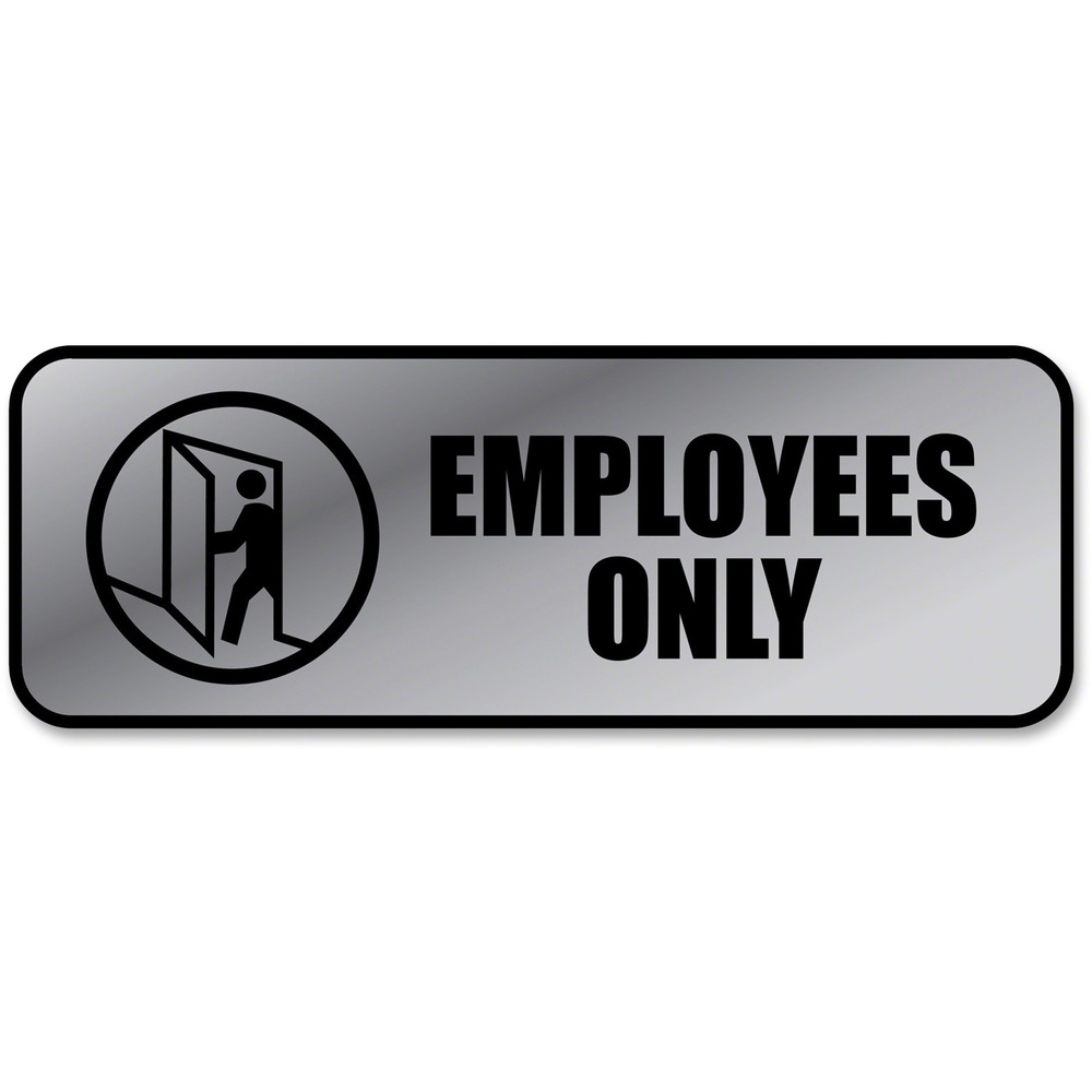 COS098206 - Employees Only sign displays the message next to an image that clearly represents the message. Metallic background features a great look and bold letters. Included mounting pads provide a quick and easy way to mount the sign in a convenient location.