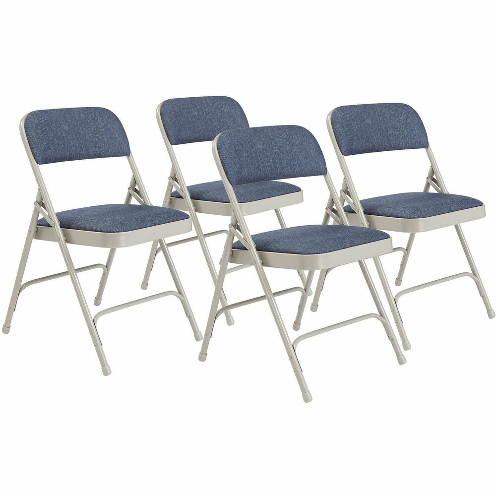 NPS2205 - The 2200 Series Fabric-Upholstered Folding Chair is made with comfort and elegance in mind. The foam seat, measuring 1.25" thick, sits on a sturdy metal frame and is upholstered with stain-resistant, Scotchgarded fabric. This folding chair features a unique full-size, double-contoured backrest, upholstered and firmly secured to the frame by six rivets. The institutional-grade frame is made from heavy-duty, powder-coated 18-gauge round tubing with two U-shaped double-riveted cross-braces, one in front and one in the back, to securely support the double-hinged legs. Color-coordinated V-tip stability plugs provide added reinforcement at the frame's junction and matching replaceable glides prevent floor damage. The 2200 Series meets MAS Certified Green and ANSI/BIFMA standards.
