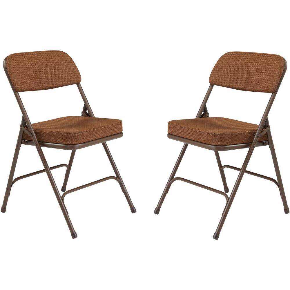 NPS3219 - The 3200 Series brings the potential comfort of folding chair to a whole new level with a super-soft 2"- thick cushion. The box seat sits on a Masonite board and comes upholstered in institutional-grade fabric. The large contoured padded backrest is fully covered in matching Scotchgarded fabric on both sides. The institutional-grade frame is made from heavy-duty, powder-coated 18-gauge round tubing with two U-shaped, double-riveted cross-braces, one in front and one in the back, to securely support the double-hinged legs. Color-coordinated V-tip stability plugs provide added reinforcement at the frame's junction and matching replaceable glides prevent floor damage. The 3200 Series meets MAS Certified Green and ANSI/BIFMA standards.