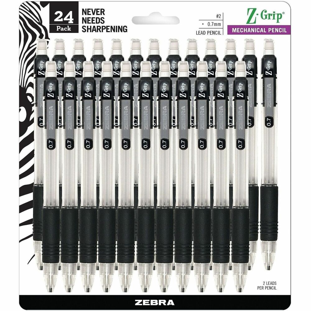 ZEB15241 - Great as an everyday writing tool that you can rely on, the Z-Grip Mechanical Pencil delivers on the same core performance characteristics of the leading Z-Grip retractable ballpoint: value, performance, and comfort. Available in black, blue and red grip colors, the Z-Grip Mechanical Pencil features a durable plastic barrel with a latex-free grip for increased comfort and control while writing. The clear, pearlescent barrel provides an easy and convenient way to monitor your lead supply while the convenient metal clip allows for quick and easy access. Each pencil comes with two full-sized leads for your convenience and is refillable with Zebra's Standard 0.7mm HB Lead Refill (99911).