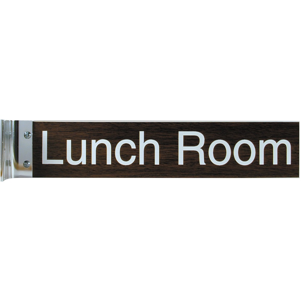 XSTW46 - Corridor sign with silver-colored aluminum frame can identify a room or display significant message. Double-sided design mounts perpendicular to the wall for easy viewing. Choose from more than 35 fonts and more than 30 plastic insert colors. Contact customer service to customize your anodized aluminum sign.