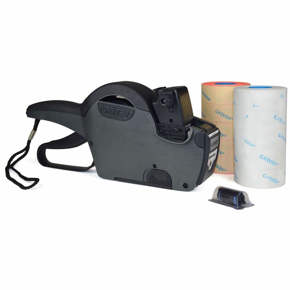 COS090971 - Pricemarker kit includes the essential items needed for pricemarking items. Drop-in loading and a self-correcting feed mechanism provide jam-free use. Rubberized handle offers a secure grip during use. Adjustable print bands produce sharp characters that dry fast. Ink roller storage slot conveniently holds a spare ink roller.