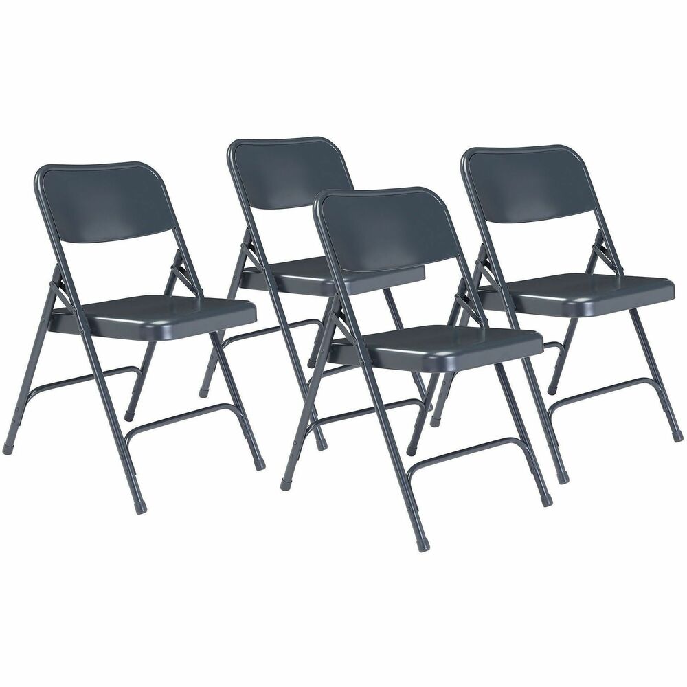 NPS204 - The 200 Series Premium All-Steel Folding Chair features a heavy-duty, powder-coated 18-gauge tubular frame with a 2 -1/4" frame strengthener on each side of the seat. Two double-riveted U-braces, one in front and one in back, securely support the double-hinged legs. The seat is designed with a waterfall-style front for added comfort. A supportive full-sized, double-contoured backrest features curled safety edges and is electromagnetically tack-welded to the frame. Color-coordinated V-tip stability plugs provide added reinforcement at the frame's junction and matching replaceable glides prevent floor damage. The 200 Series meets MAS Certified Green and ANSI/BIFMA standards.