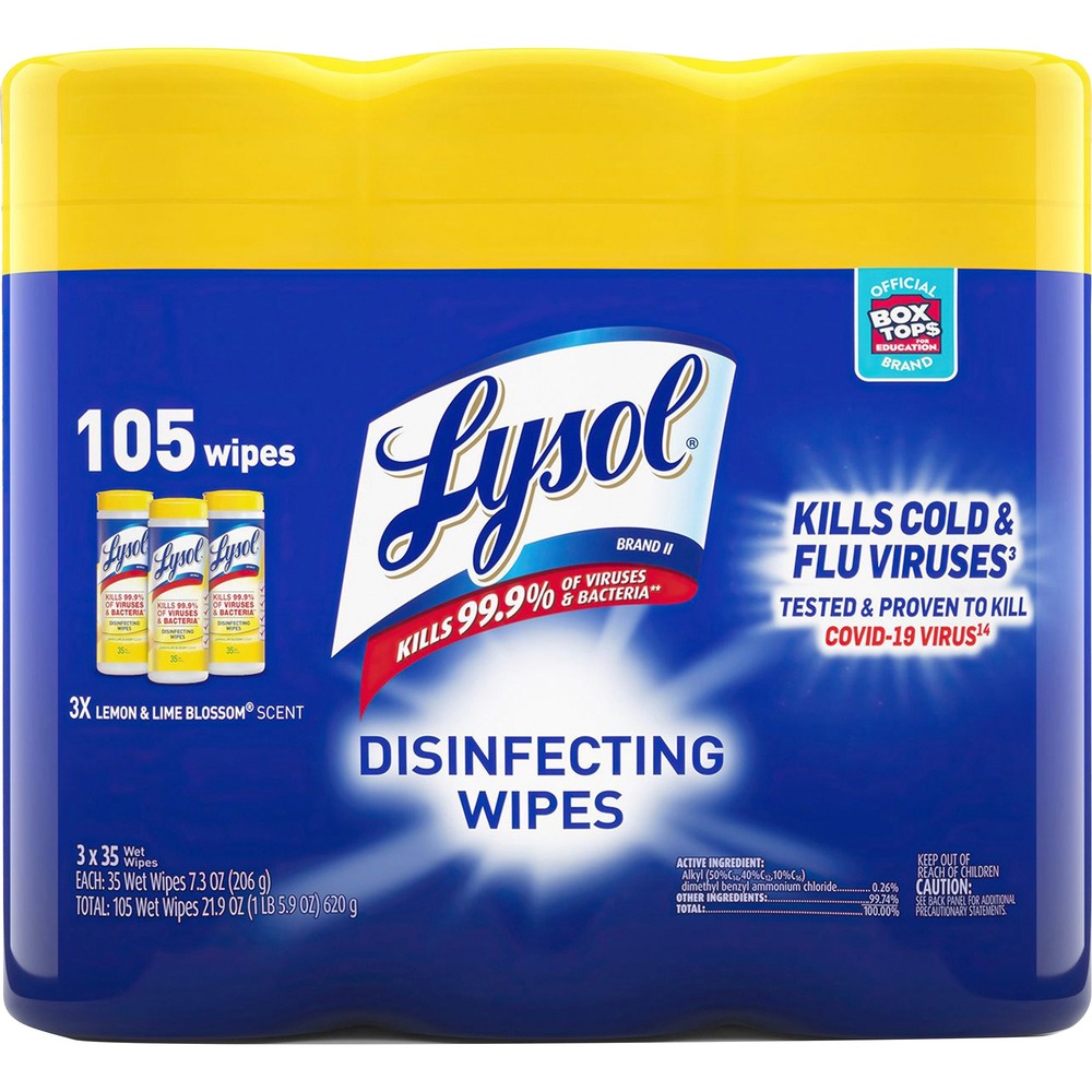 RAC82159 - Boost customer confidence with the recognizable canister of Lysol Disinfecting Wipes that are ideal for high-visibility locations. Pre-moistened disinfecting wipes kill 99.9 percent of viruses and bacteria, including the virus that causes COVID-19, when used as directed on hard, nonporous surfaces. Hospital-type disinfection works on a variety of surfaces, including electronics. Quickly clean and disinfect high-touch, germ hot spots to help protect your customers and staff. Clean up and keep moving with packaging that's easy to open, dispense and store.