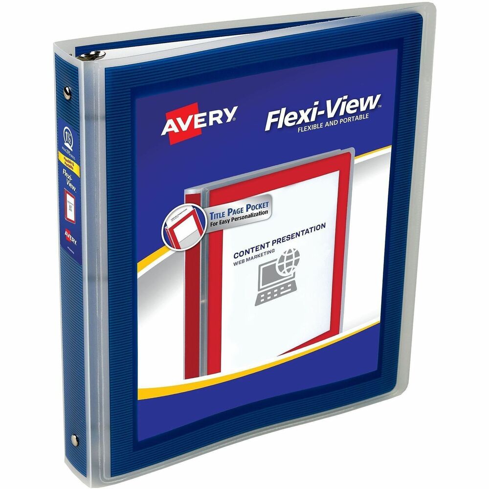 AVE17638 - Flexible presentation binder with round rings features a stylish graphic border on the cover that helps your work look professional and neat. Clear overlay allows customization both outside and inside. Lightweight design allows easy carrying. Nonstick poly material prevents ink and toner transfer. Three metal round rings are mounted on the spine to hold a thick stack of paper. 1-1/2" ring capacity accommodates approximately 275 letter-size sheets. Binder also features exposed rivets. More from the Manufacturer