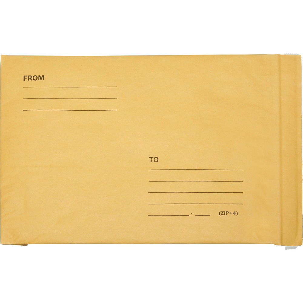 NSN2900343 - Cushioned mailers are made of macerated paper padding to deliver maximum shipping protection. Macerated paper design includes two layers of Kraft paper with a uniformed inner cushioning medium of macerated paper inserted between the layers. The outer layer of Kraft is water-resistant. A self-sealing flap extends the entire width of the sack and requires no moistening to seal. The mailer has an easy-open tear strip incorporated into the back of the sack. Each mailer is marked with "TO" and "FROM" address notations. Double-folded corners and double-glued bottom flap afford additional edge protection and overall bag strength. Smooth inner liner and pre-scored flap allows easy product insertion and more efficient closure. Mailers are made using 100 percent post-consumer recycled waste material with 90 percent recycled paper and a minimum of 50 percent post-consumer recycled fibers.