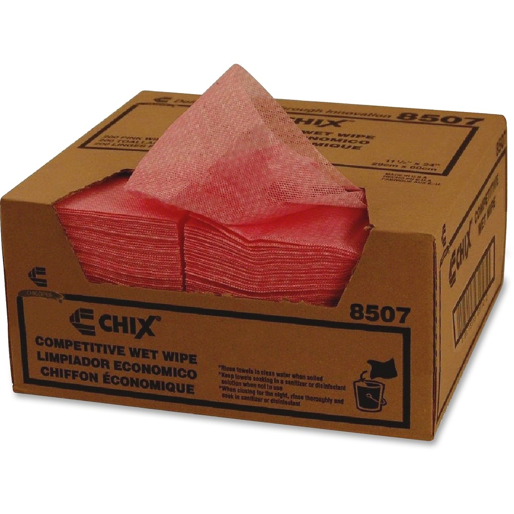 CHI8507 - Wet wipes are specifically designed for light-duty cleaning applications to decrease the overuse of paper towels and associated costs. Just one absorbent towel easily picks up spills, rinses clean and dries quickly for repeated use. Color-coded design helps you prevent cross-contamination by assigning a specific color to a task. Lightweight fabric features tiny holes that capture particles and rinse easily.