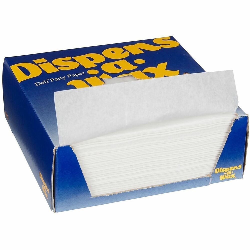 DXE512 - Dispens-a-Wax Laminated Patty Paper provides standard-grade, dry-waxed sheets for food interleaving. Deli sheets absorb moisture while maintaining integrity and peel neatly from food. Sturdy, conveniently sized case packaging holds up over time and delivers easy one-at-a-time dispensing for efficient use. 