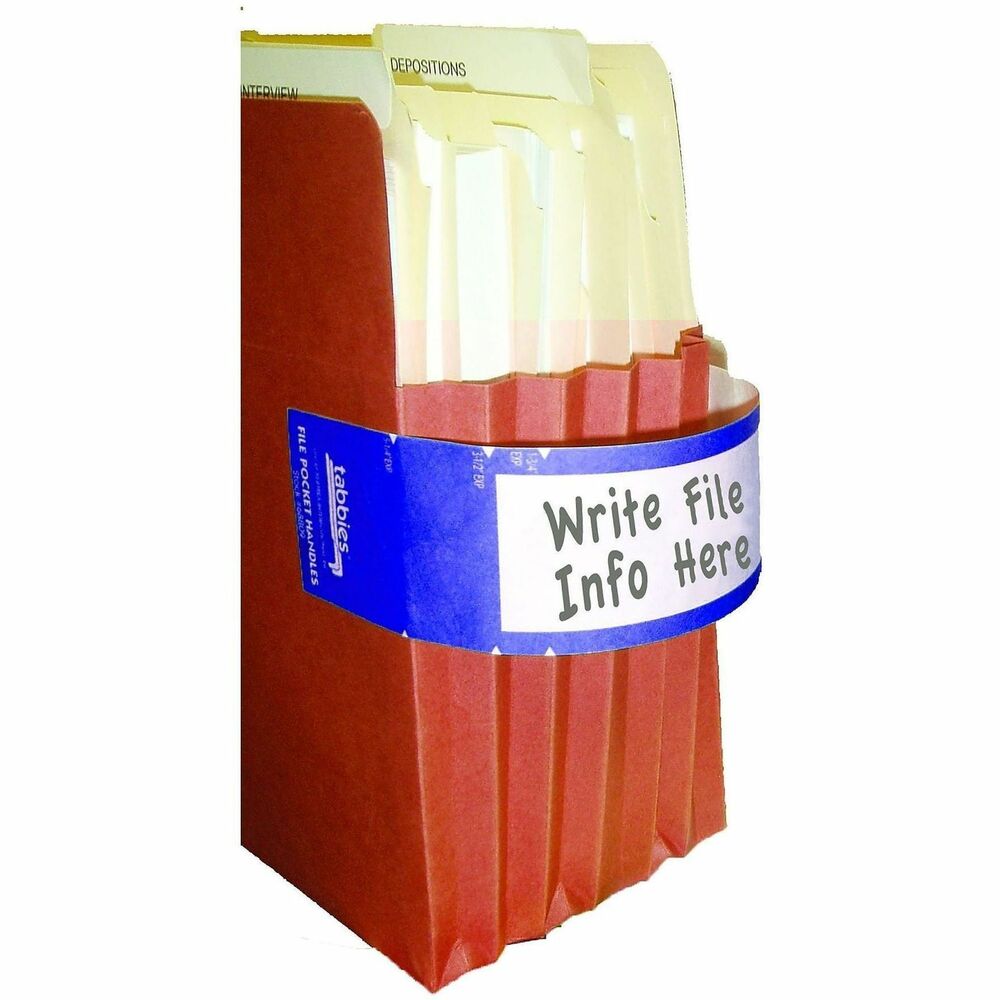TAB68807 - Retrieve your file pockets with ease from any shelf with these handles. Tear-resistant Tyvek prevents the gussets from tearing for long-lasting use. Plus, the handles come with a suggested placement guideline for the three most popular expansions for file pockets: 1-3/4" , 3-1/2" and 5-1/4". When used with multiple colors, you can easily color-code your file pockets by attorney, client area of law, jurisdiction, year or court for easy identification and quick retrieval.