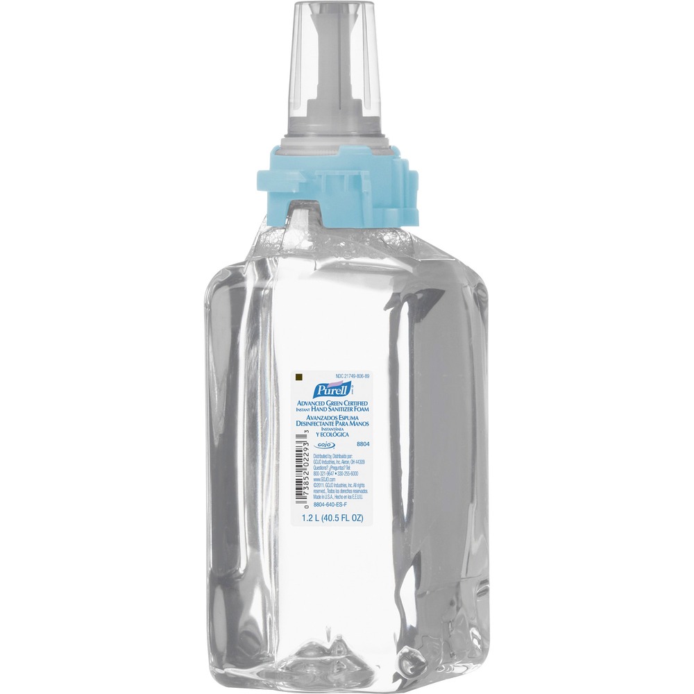 GOJ880403 - Refill of foam hand sanitizer is designed for PURELL ADX-12 Dispensers. Scientifically advanced, patent-pending formulation outperforms other hand sanitizers ounce for ounce. PURELL Advanced Green Certified Foam kills 99.99 percent of most common germs on hands. Formulation meets EcoLogo hand sanitizer standard for environmental leadership and proven performance. Nonaerosol foam formula is fragrance-free and dye-free. Hand sanitizer is clinically proven to help maintain skin health with a nourishing blend of four skin conditioners. Controlled-collapse refill holds its shape as it empties for a more attractive appearance. Sanitary-sealed refill helps prevent contamination.