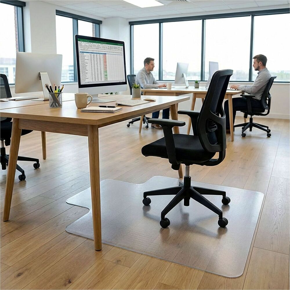 Lorell Nonstudded Wide Lip Chairmat - Tile Floor, Vinyl Floor, Hardwood Floor - 53" Length x 45" Width x 0.060" Thickness - Lip Size 12" Length x 25" Width - Vinyl - Clear - 1 Each