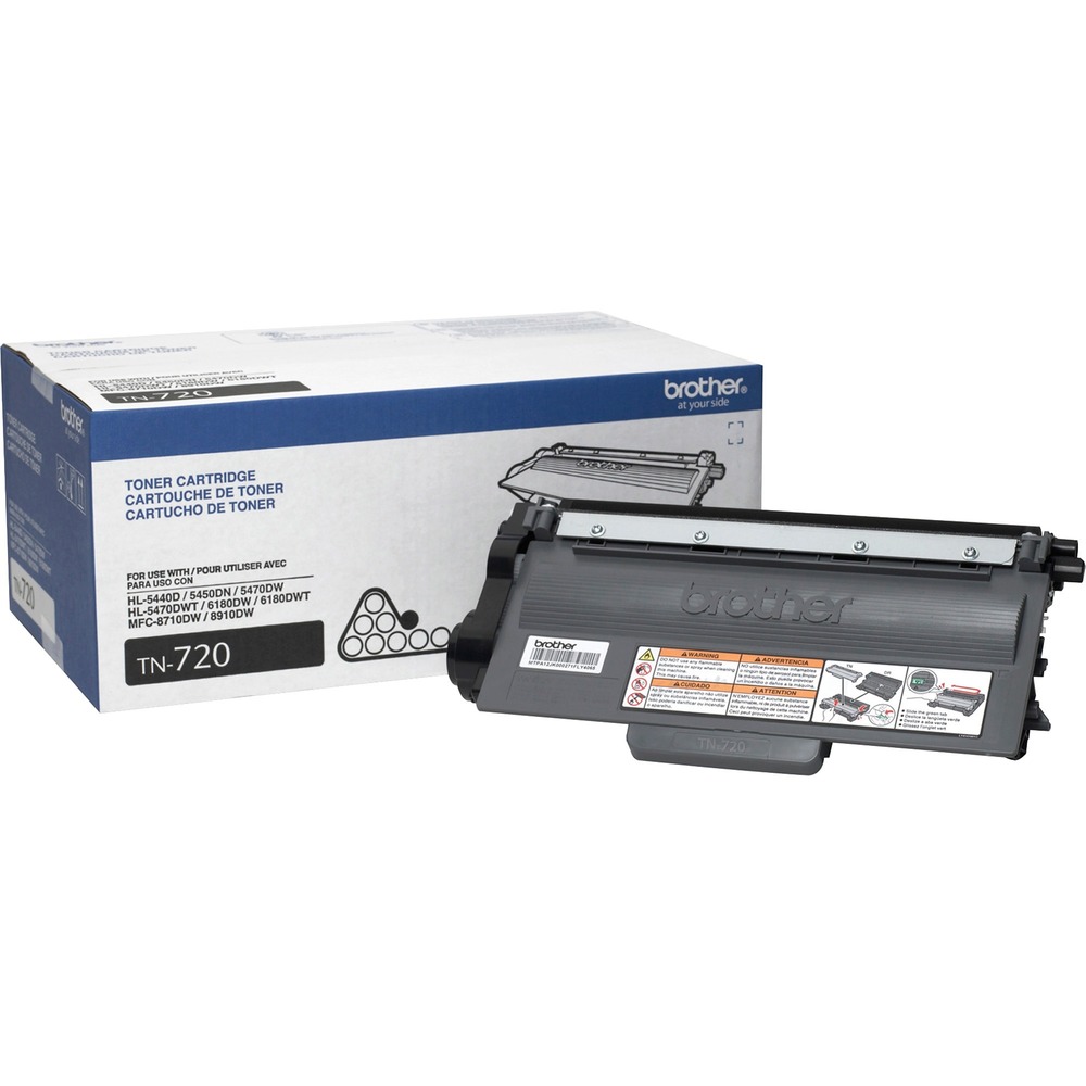BRTTN720 - Toner cartridge is designed for use with Brother DCP-8110DN, DCP-8150DN, DCP-8155DN; HL-5440D, HL-5450DN, HL-5470DW, HL-5470DWT, HL-6180DW; HL-6180DWT; MFC-8510DN, MFC-8710DW, MFC-8910DW, MFC-8950DW and MFC-8950DWT. All genuine Brother printer supplies are designed as part of an entire printing system to provide a superior degree of quality. Genuine Brother toner is delicately balanced to provide even flow and toner distribution. Cartridge yields approximately 3,000 pages.