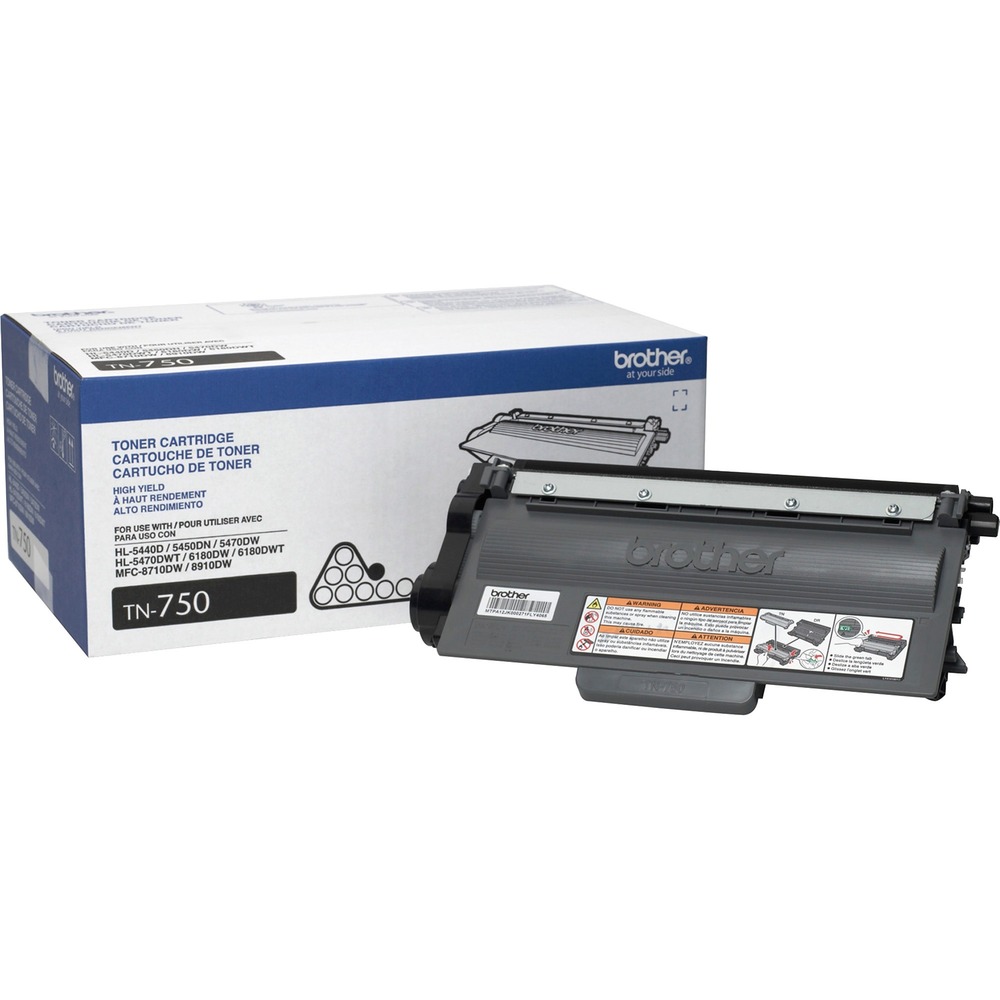 BRTTN750 - High-yield toner cartridge is designed for use with Brother DCP-8110DN, DCP-8150DN, DCP-8155DN, HL-5440D, HL-5450DN, HL-5470DW, HL-5470DWT, HL-6180DW, HL-6180DWT, MFC-8510DN, MFC-8710DW, MFC-8810DW, MFC-8910DW, MFC-8950DW and MFC-8950DWT. All genuine Brother printer supplies are designed as part of an entire printing system to provide a superior degree of quality. Genuine Brother toner is delicately balanced to provide even flow and toner distribution. Each cartridge yields approximately 8,000 pages.