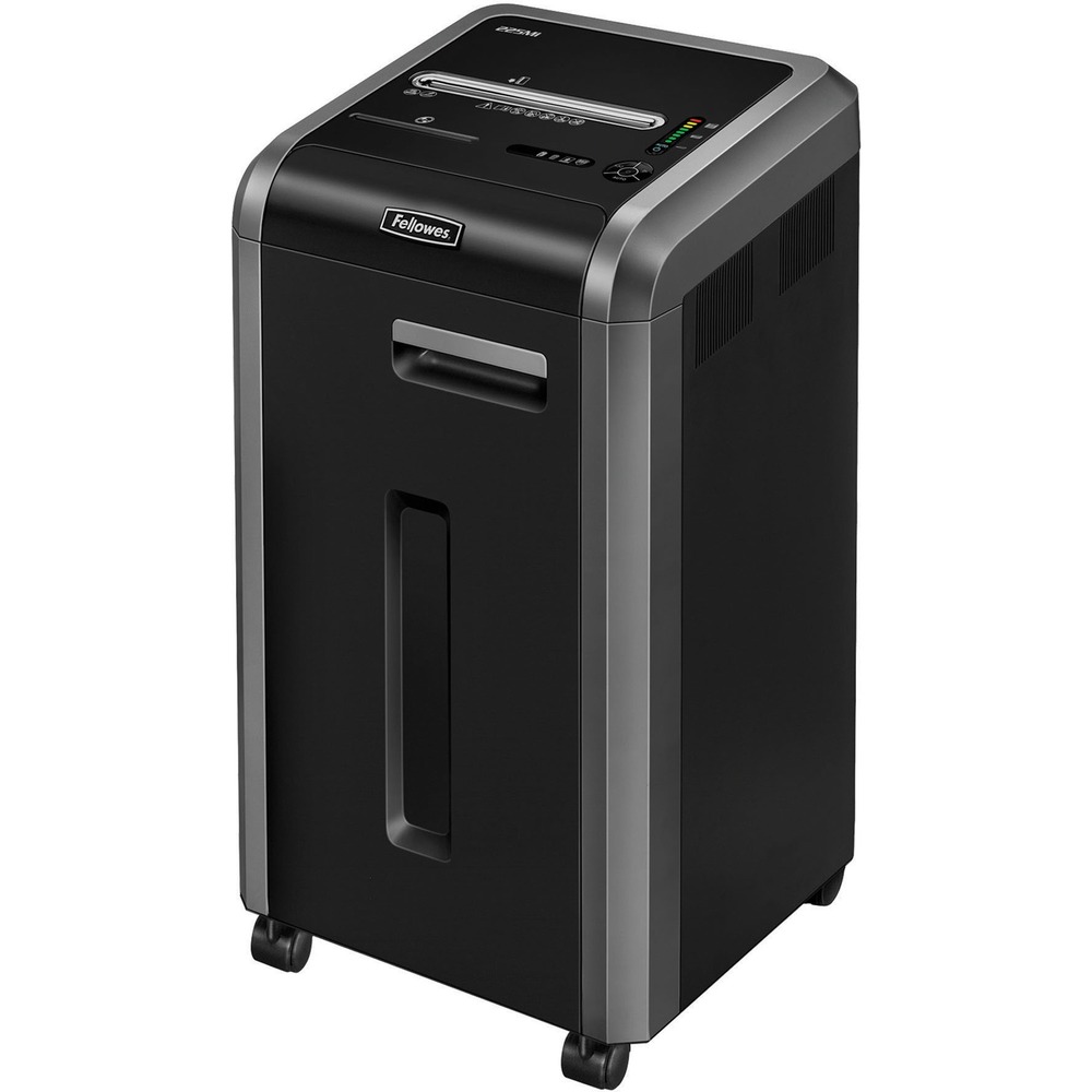 FEL4620001 - Powershred 225Mi Micro-Cut Shredder can shred up to 16 sheets of paper per pass into 2,513 (5/64" x 15/32" Security Level P-5) micro-cut particles for the ultimate protection of confidential documents. This machine also safely shreds CDs/DVDs, credit cards, staples, paper clips and junk mail. Achieve hassle-free shredding with all of the features the 225Mi has to offer. Get three levels of advanced jam prevention with Fellowes 100 percent Jam Proof System that eliminates paper jams, powers through tough jobs and maximizes productivity. To protect more than your identity, the patented SafeSense Technology is designed with an electronic safety sensor that surrounds the paper entry and automatically disables the shredder when hands touch the paper opening. SilentShred Technology and Energy Savings System allow this machine to integrate easily to any environment. With the ability to shred continuously, 225Mi is ideal for shared use and includes a high-volume, 16-gallon removable basket. More from the Manufacturer