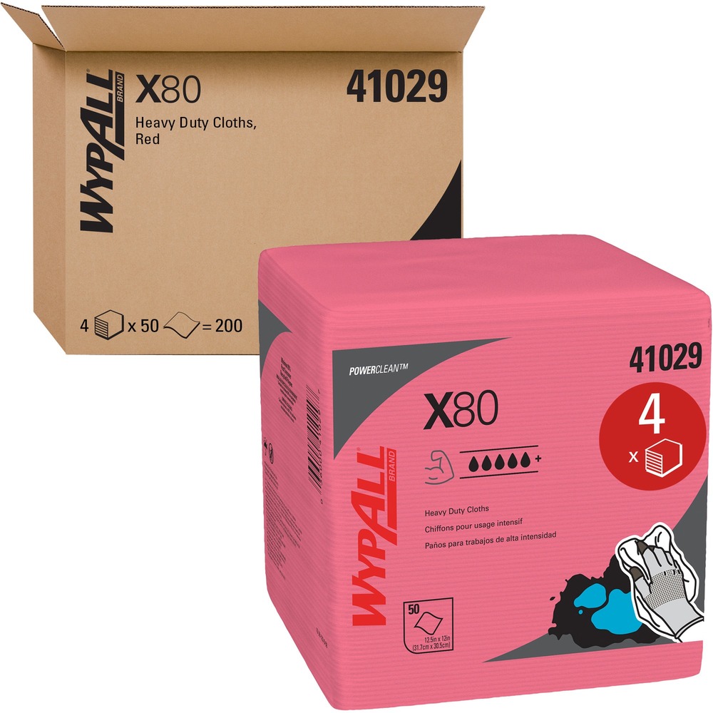 KCC41029 - Maximize performance while minimizing time, effort and product waste by using WypAll PowerClean X80 Heavy-Duty Cloths. High-tech HydroKnit absorbs quickly and is durable for scrubbing. Contaminant-free commercial cloths are a favorite replacement for industrial cloth towels that can harbor dangerous chemicals, such as lead, according to a 2003 Gradient study, in which lead was detected in laundered shop towels at levels that may exceed health based exposure guidelines. Soft pulp fibers in these cloths are bonded to a polypropylene base sheet for absorbency and durability for removing dirt, oil, grime and solvents in industrial and manufacturing businesses. Reusable cloths are reinforced for strength when wet and dry. Bulk cloths are a great alternative - safer and more efficient - to replace laundered, rental shop towels or/and cleaning towels. Use them for heavy-duty machine/part-wiping, wiping metal shavings, prepping surfaces with solvents and cleaning rough surfaces. More from the Manufacturer