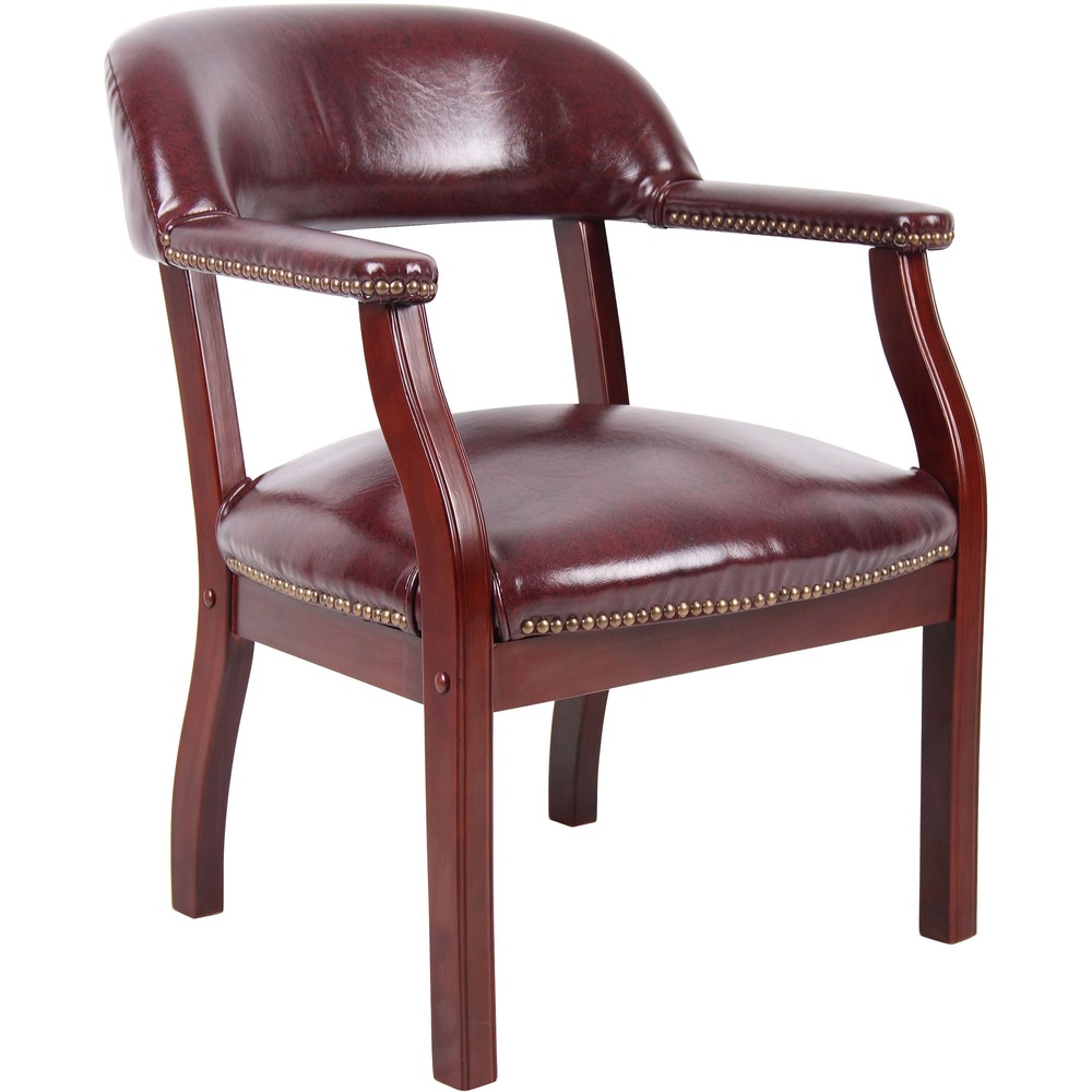 BOPB9540BY - Captain's Guest Arm Chair brings an air of sophistication to any office environment. It is perfect for executive suites, conference rooms and even lounges. Chair features traditional styling; hand-applied, individual, nail head trim; rich, mahogany wood finish; and sturdy, hardwood frame. Soft, durable, vinyl upholstery looks immaculate with a variety of color schemes.