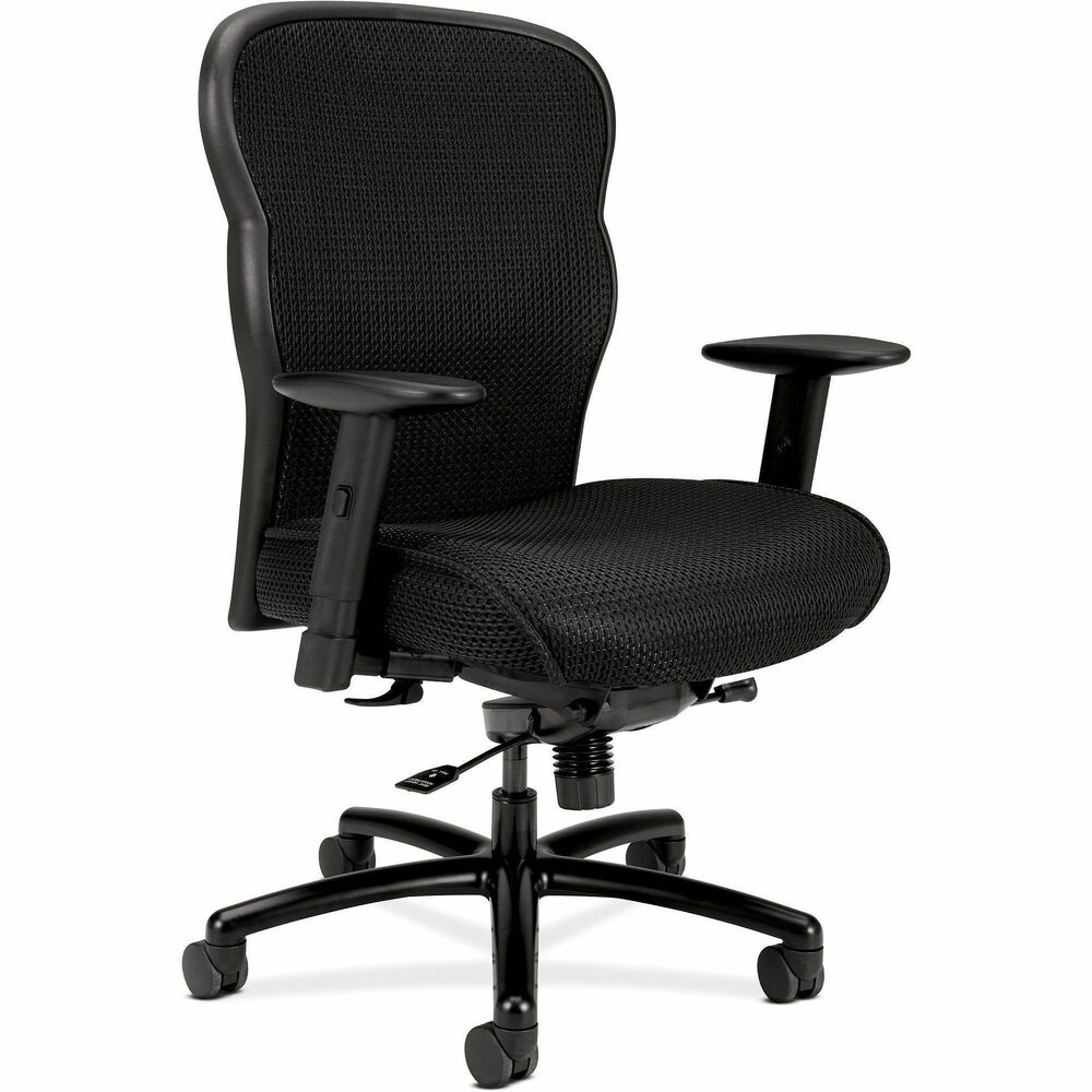 BSXVL705VM10 - Mesh high-back chair comfortably supports up to 450 lb. with normal use. Generous seating proportions and adjustable lumbar support provide exceptional comfort. Chair also features padded arms that adjust in height and width and a five-star base with smooth-rolling casters. Functions include pneumatic seat-height adjustment, 360-degree swivel, knee tilt, tilt tension and tilt lock. Seat measures 21-5/8" wide x 20" deep while back size is 22-3/4" wide x 28" high. Seat to floor measures 19-1/4" to 22". Usable seat depth is 19-3/4" deep. More from the Manufacturer