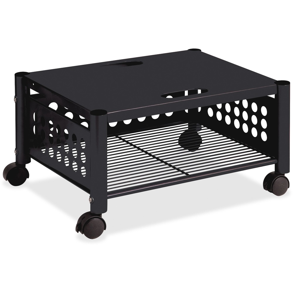 VRTVF52009 - With durable steel and wire construction, versatile machine stand is sturdy enough to hold a printer, fax machine or personal copier. Two convenient openings let you route cords/cables and use them as a handle to pull stand from beneath worksurface. Easy-to-assemble, underdesk machine stand rolls easily on four twin-wheel casters (two locking).