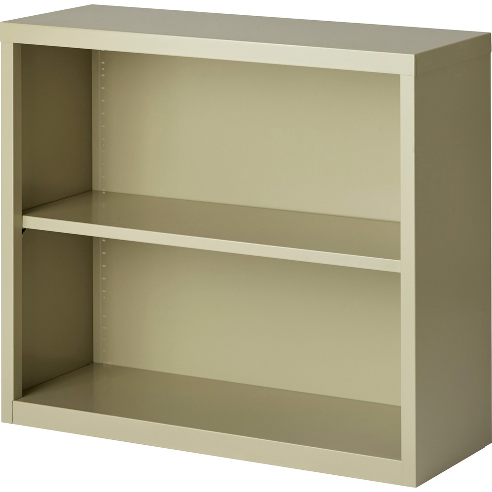 LLR41281 - Two-shelf bookcase features fully adjustable shelves for flexible storage solutions. Shelves adjust in 1" increments, and each offers a 200 lb. capacity. The bottom shelf is fixed. Welded steel construction offers a powder-coat finish for durability. Bookcase meets or exceeds ANSI/BIFMA shelf standards.